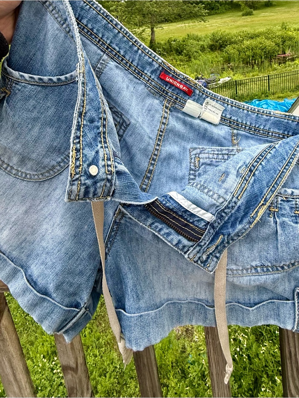UNIONBAY Light Blue Denim Shorts with Yellow Contrast Stitching